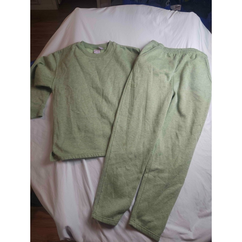 Southern Expressions Tracksuit Sweatsuit Set Womens Medium Green Fleece Lounge
